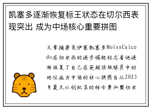 凯塞多逐渐恢复标王状态在切尔西表现突出 成为中场核心重要拼图